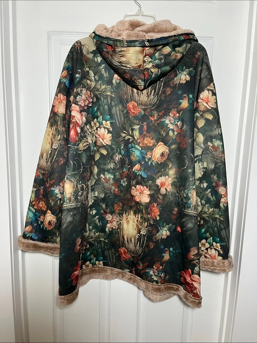 Teddy-Lined Hooded Coat in Multicolor Floral Print